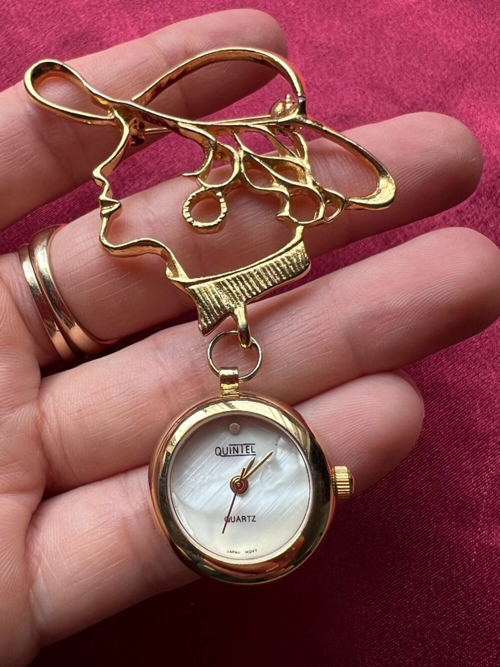 Vintage Gold Tone Lady Quintel Watch Pin